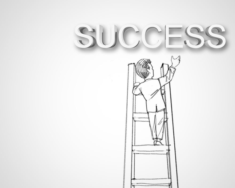 Black and white pencil drawing about success in business
